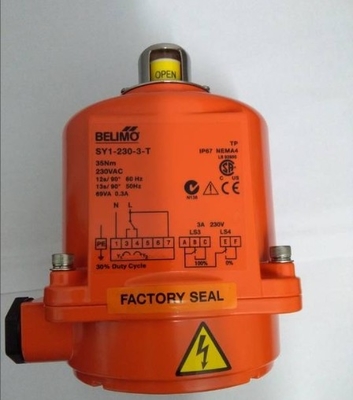 BELIMO SY6-230-3-T Rotary Actuator, 650 Nm, AC 230 V, Open/close, 3-point, 38 S, 2 X SPDT, IP67, F10/F12, Terminals