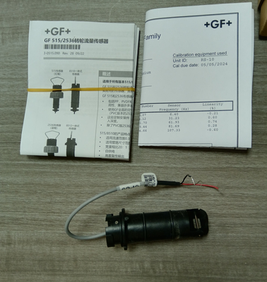 GF 3-8510-P0 Impeller Flow Sensor with Black PVDF Rotor Polypropylene Body and Titanium Pin for 1/2-4" Pipes