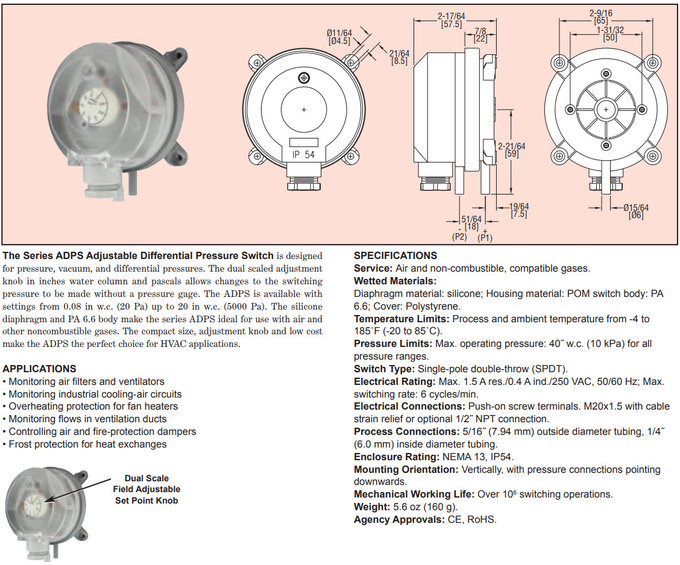Dwyer Series ADPS Adjustable Differential Pressure Switch ADPS-03-2-N